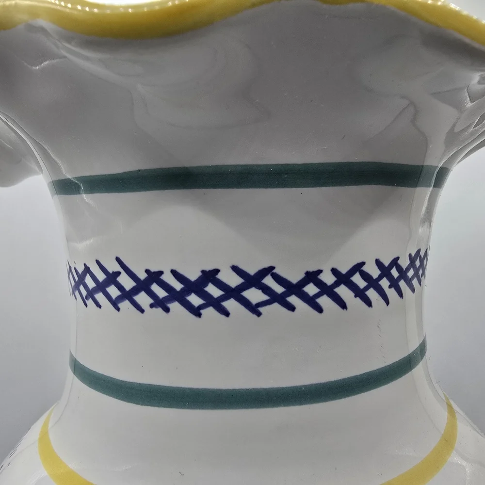 Sur La Table Pitcher Made In Italy Hand Painted Pottery Scalloped Rim Beautiful